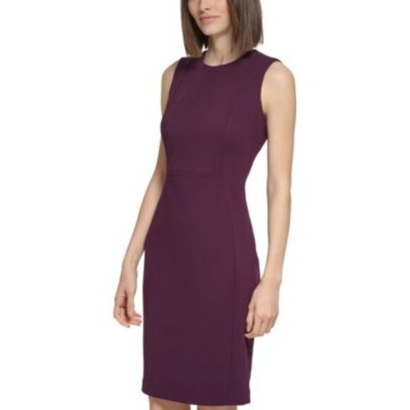 Calvin Klein Sleeveless Maroon Sheath Dress With Back Zipper & Fitted Silhouette - Picture 1 of 7